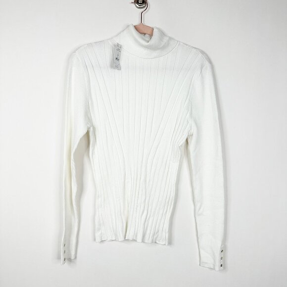 NWT White House Black Market Turtleneck Wide Rib Sweater Ecru L #WHBM11 - Picture 2 of 8